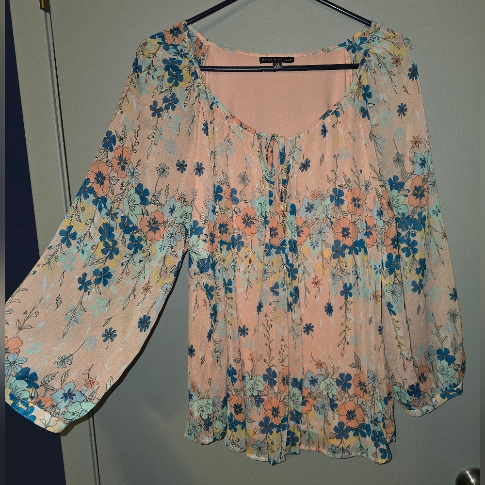 Floral Women's Top - Pink and Blue